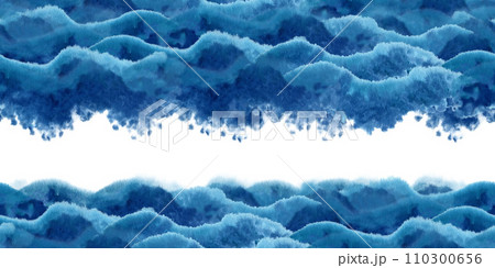 Watercolor blue seamless border for the image of the sea, waves, sky, clouds, background, abstract seascapes with texture. Illustrations isolated on a white background and created for design projects 110300656