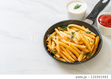French fries with sour cream and ketchup 110301483