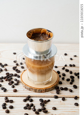 Hot milk coffee dripping in Vietnam style Hot milk coffee dripping in Vietnam style 110301655