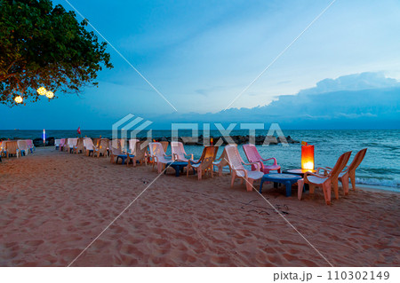 beach chair with dining table near sea beach 110302149