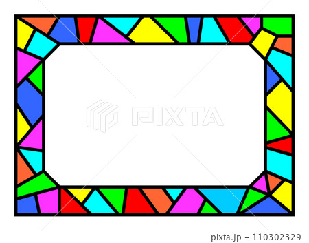 カラフルなガラスや硝子の破片を組み合わせたステンドグラスの枠の