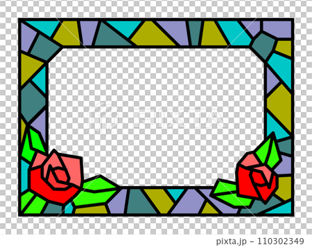 Stained glass frame made of colorful glass and glass shards 110302349