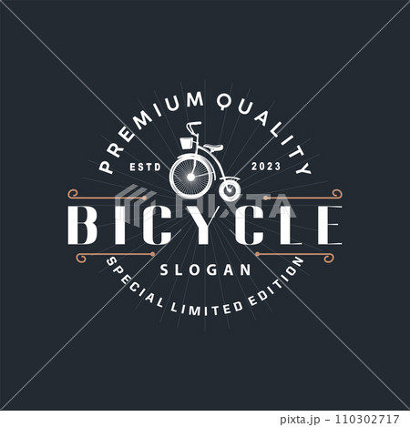 Bicycle logo design bicycle sport club simple vintage black silhouette template illustration Bicycle logo design bicycle sport club simple vintage black silhouette template illustration 110302717