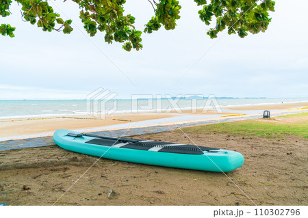 paddle board on beach with sea background 110302796