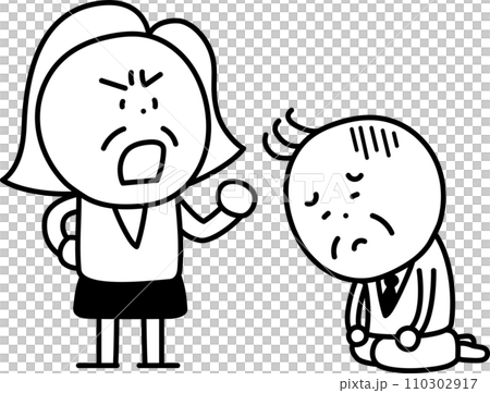 A depressed man sitting with an angry woman 110302917