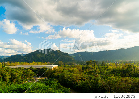 mountain hill landscape view with blue sky and sunlight mountain hill landscape view with blue sky and sunlight 110302975