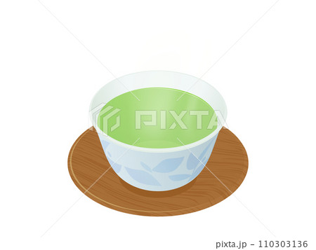 湯気が出ている温かい一杯の緑茶のイラスト 湯気が出ている温かい一杯の緑茶のイラスト 110303136