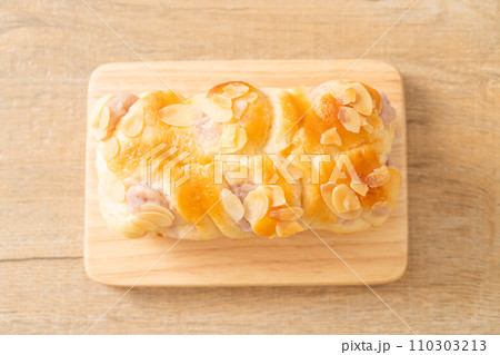 taro toast bread on wood board taro toast bread on wood board 110303213