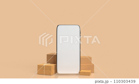 The mobile and shopping box for online marketing concept 3d rendering. The mobile and shopping box for online marketing concept 3d rendering. 110303439