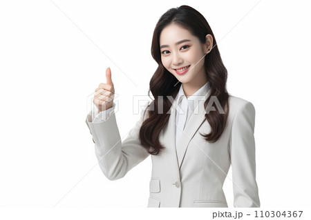 笑顔でイイねをする女性（スーツ） 110304367
