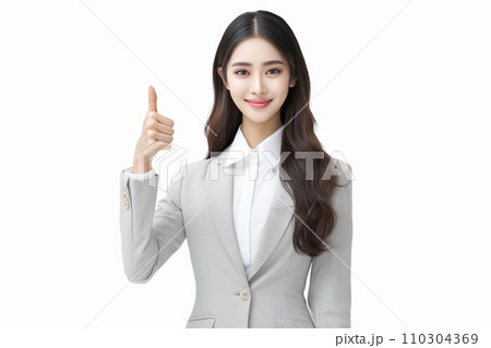 笑顔でイイねをする女性（スーツ） 110304369