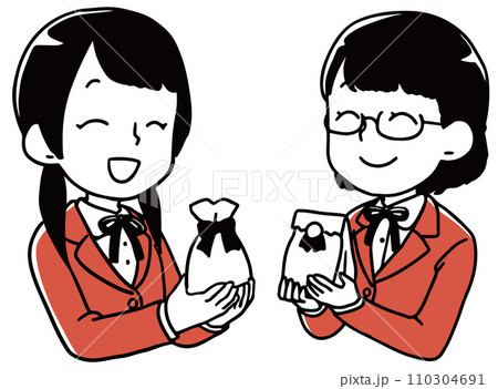 友チョコを交換する女の子達単色 110304691