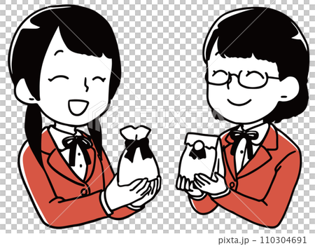 友チョコを交換する女の子達単色 110304691