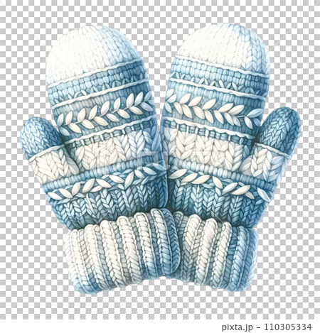 Colorful knitted mittens, winter accessories, watercolor illustration 110305334