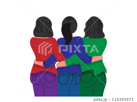Three women hugging each other Human rights, equality, fraternity Vector illustration 110305873