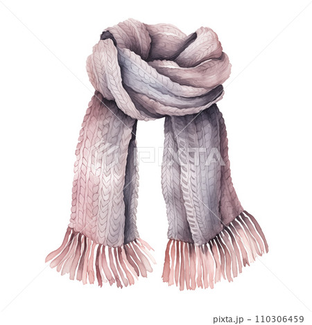 Colorful winter scarf, winter accessories, watercolor illustration Colorful winter scarf, winter accessories, watercolor illustration 110306459