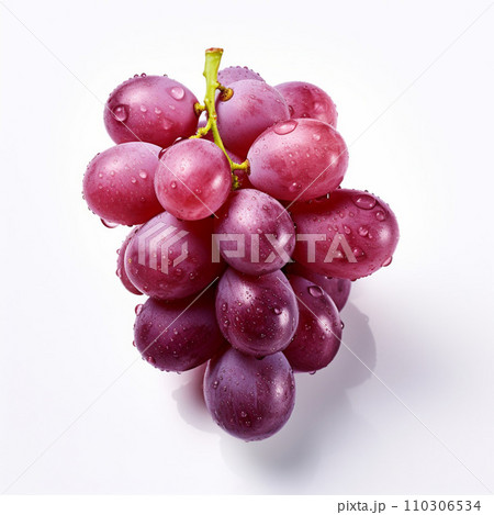 Bunch of fresh grapes with water drops on a white background. 110306534