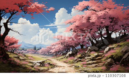 桃源郷：桃・梅・桜の花が咲き乱れる里