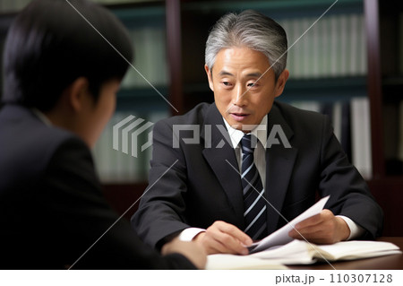 経営陣と打ち合わせをする男性社員：AI生成画像 110307128