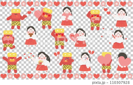 Cute character set of Valentine's demon and lady 110307928