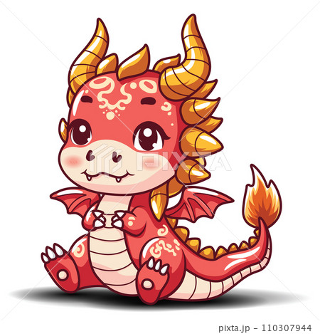 cute cartoon shibi chinese dragon character. 110307944