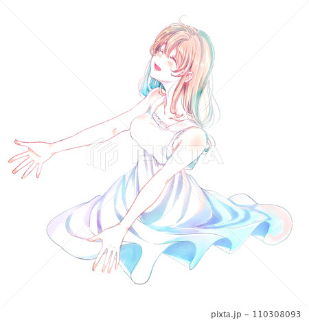 両手を広げる幸せそうな女性 両手を広げる幸せそうな女性 110308093