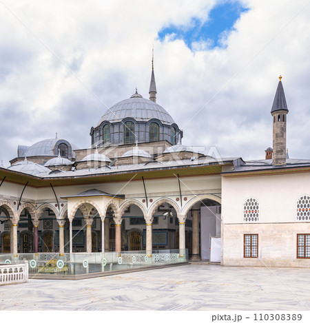 Baghdad Kiosk, at the Fourth Courtyard of Topkapi Palace, decorated with floral blue mosaic tiles, Istanbul, Turkey Baghdad Kiosk, at the Fourth Courtyard of Topkapi Palace, decorated with floral blue mosaic tiles, Istanbul, Turkey 110308389