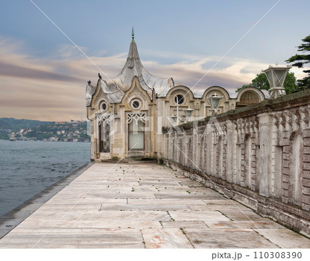 Passage by the Bosphorus strait infront of Beylerbeyi Palace leading to the charming Ottoman Sea Kiosk, aka Tent Kiosk Passage by the Bosphorus strait infront of Beylerbeyi Palace leading to the charming Ottoman Sea Kiosk, aka Tent Kiosk 110308390