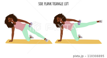 Young woman doing side plank triangle lift Young woman doing side plank triangle lift 110308895