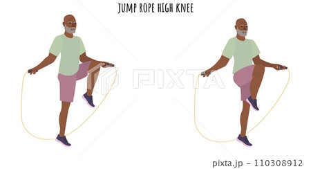 Senior man doing jump rope high knee exercise 110308912