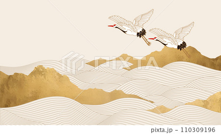 Vintage Japanese Pattern of Crane and Wave 鶴と荒波 110309196