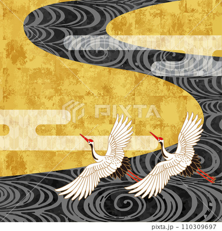 Vintage Japanese Pattern of Crane and Water 鶴山水 Vintage Japanese Pattern of Crane and Water 鶴山水 110309697