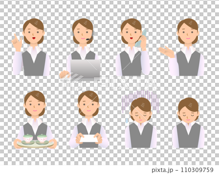 Set of female gestures in business situations 110309759