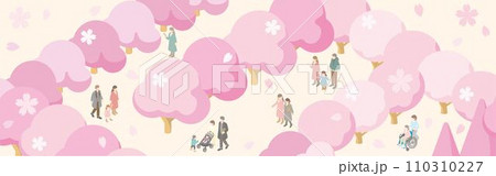 バナー フレーム アイソメトリック 人物 家族 子供 春 お花見 さくら 桜 背景 イラスト素材 バナー フレーム アイソメトリック 人物 家族 子供 春 お花見 さくら 桜 背景 イラスト素材 110310227