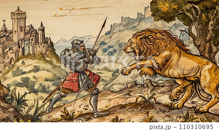 medieval style scene with fight medieval style scene with fight 110310695
