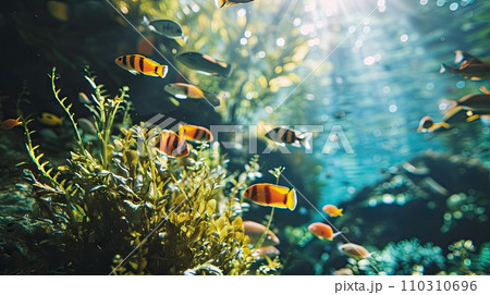 underwater seascape with fish background, 110310696
