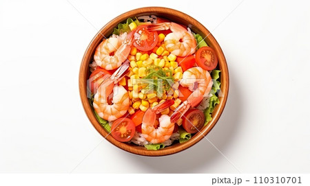 Shrimp poke. View from above. white background. 110310701