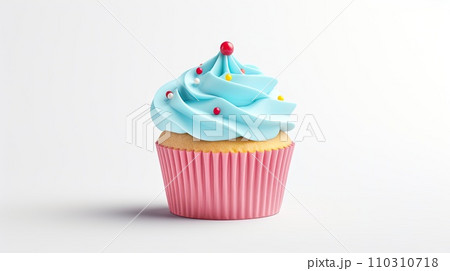 cupcake with blue cream isolated on white background. 110310718
