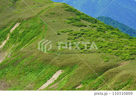 和賀岳の稜線を歩く登山者 110310809