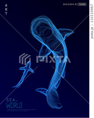 Abstract parent-child whale on a black background Vector illustration of a starry sea 110310967