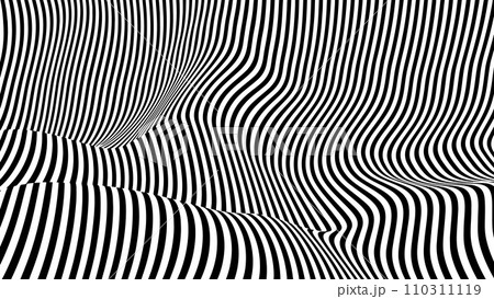 Optical illusion op art wavy background with black and white stripes texture. Optical illusion op art wavy background with black and white stripes texture. 110311119