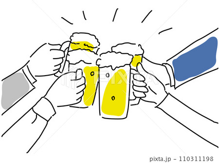 ビールで乾杯する人々の手元シンプル線画 110311198