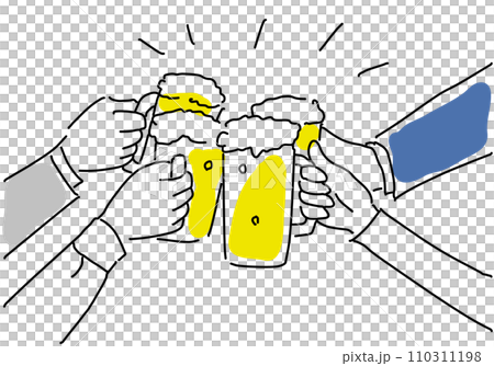 Simple line drawing of people toasting with beer 110311198