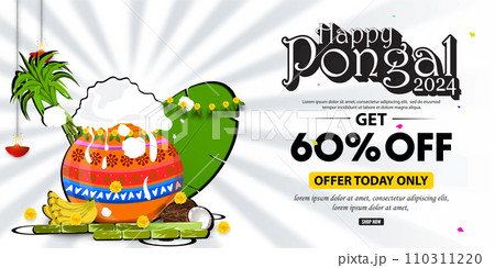 Happy Pongal Holiday sale banner design template. Vector illustration. 110311220
