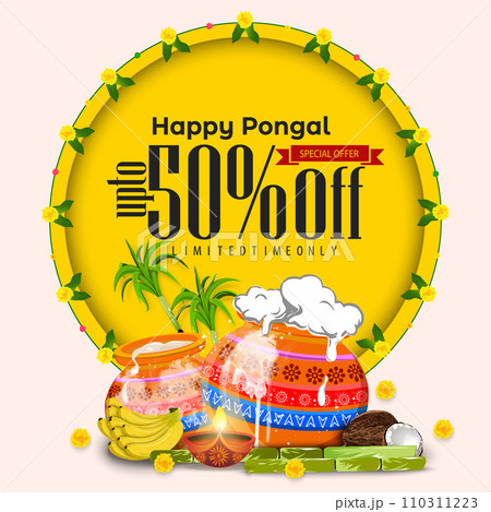 Happy Pongal Harvest Festival of Tamil Nadu South Indian Background Design. Vector illustration 110311223