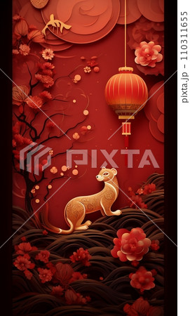 AI Generated Chinese lunar new year background design concept with lantern and festive decoration. AI Generated Chinese lunar new year background design concept with lantern and festive decoration. 110311655