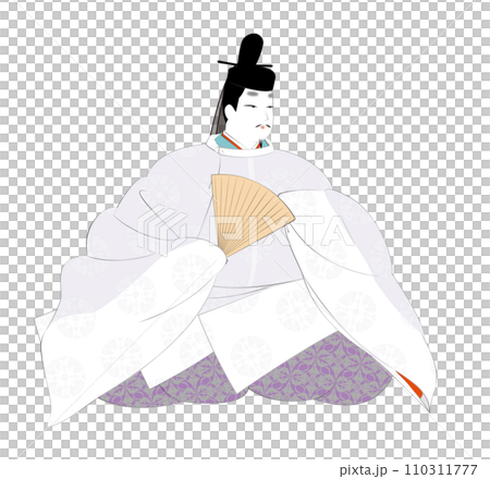Classical costume of Japanese aristocrats.A man in winter robes. Heian period image illustration 110311777