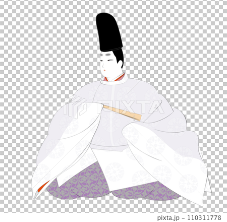 Classical costume of Japanese aristocrats.A man in winter robes. Heian period image illustration 110311778