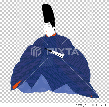 日本貴族的古典服飾。穿著夏袍的男人。平安時代圖像插圖 日本貴族的古典服飾。穿著夏袍的男人。平安時代圖像插圖 110311781