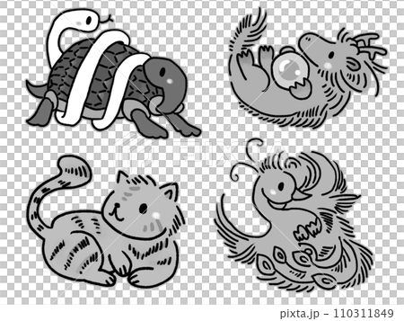 かわいいモノトーンの四神 かわいいモノトーンの四神 110311849